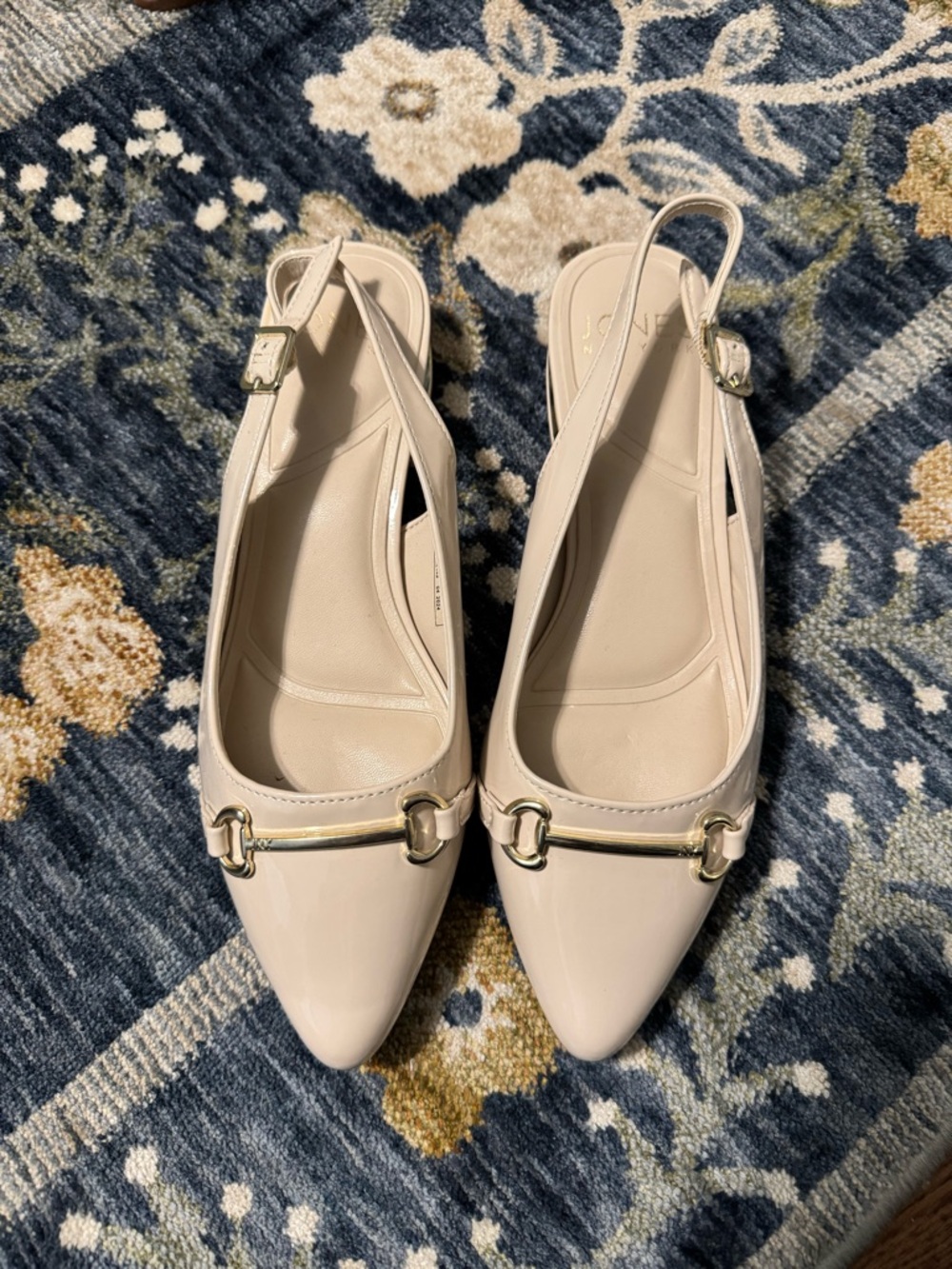 Jones New York Cream Pointed-Toe Slingback Flats with Gold Accent